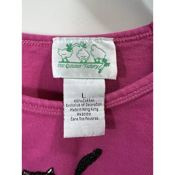 The Quacker Factory Women’s Beaded Halloween Shirt Size L Pink Witchy Black Cat - Picture 3 of 8